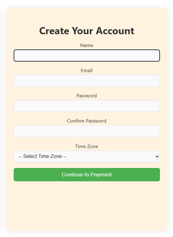 Schedulicious signup screen